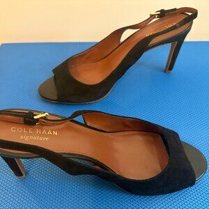 Cole Haan Black suede Peeptoe Slingback heels